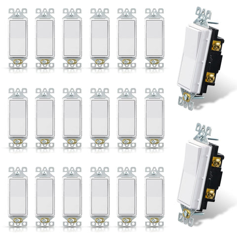 ELEGRP matte white single pole decorator switch front view enhances room aesthetics.