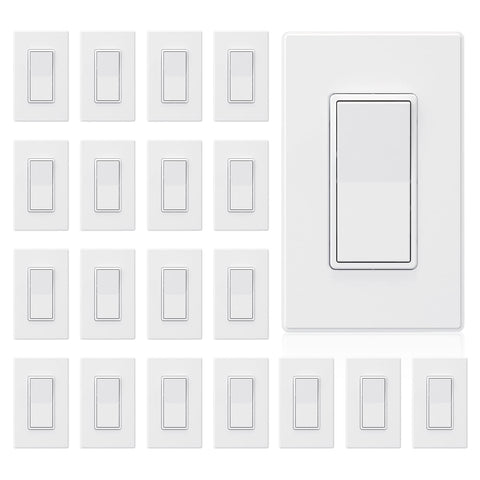 ELEGRP matte white single pole switch front view with decorative wall plate for a clean look.