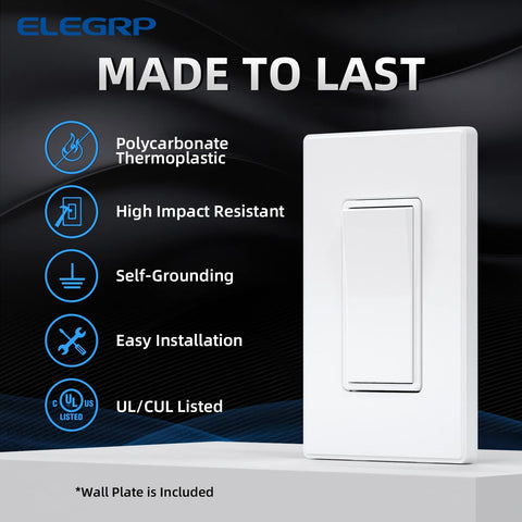 ELEGRP matte white wall plate with switch highlights seamless wall integration.