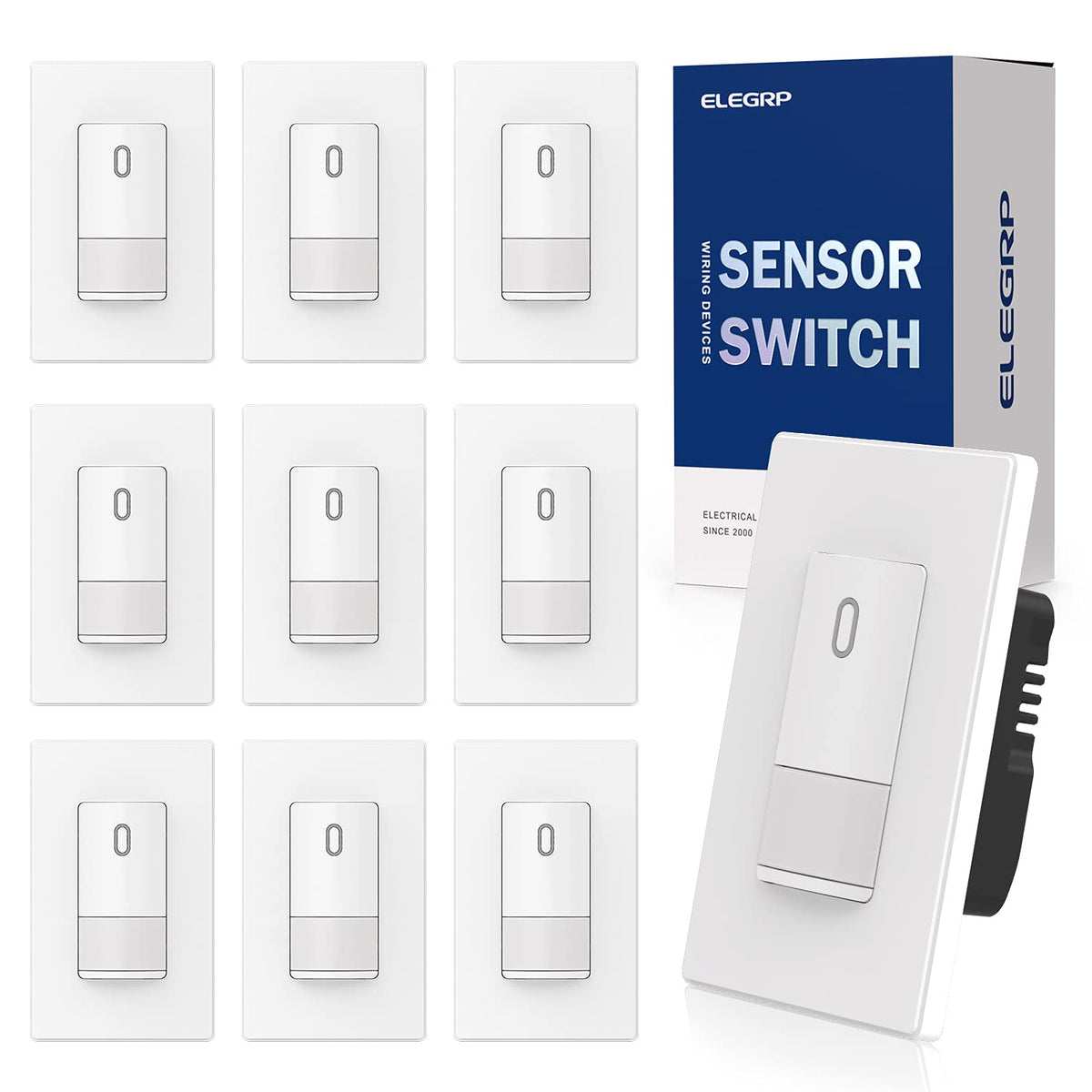 ELEGRP occupancy switch front view with matte white finish for easy hallway control