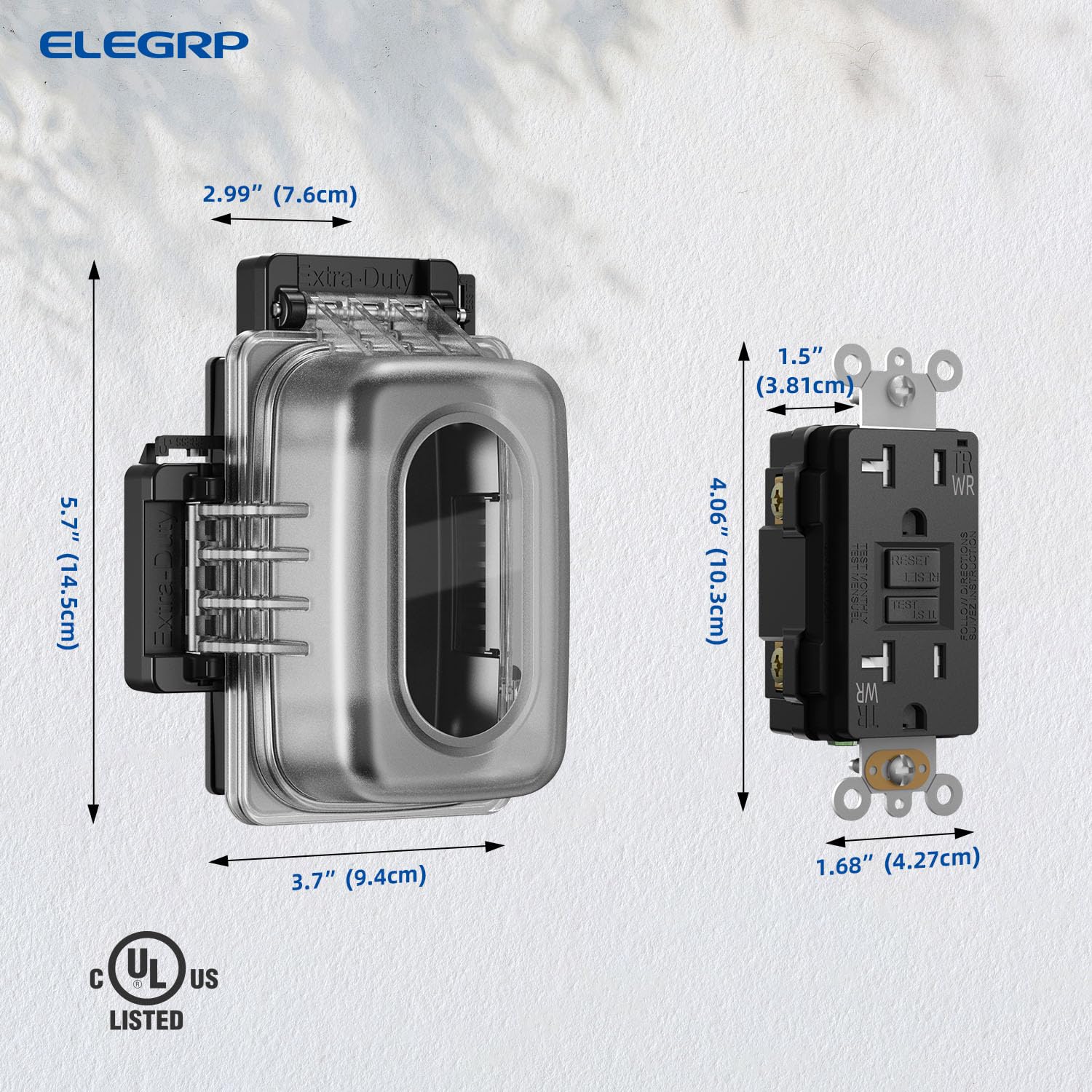 ELEGRP one-gang outdoor GFCI outlet ready for decks, patios, and workshops.