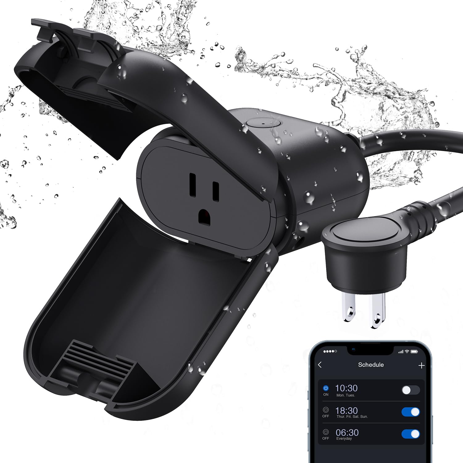 ELEGRP PQR10 outdoor plug with rainproof housing for reliable patio lighting in rain.