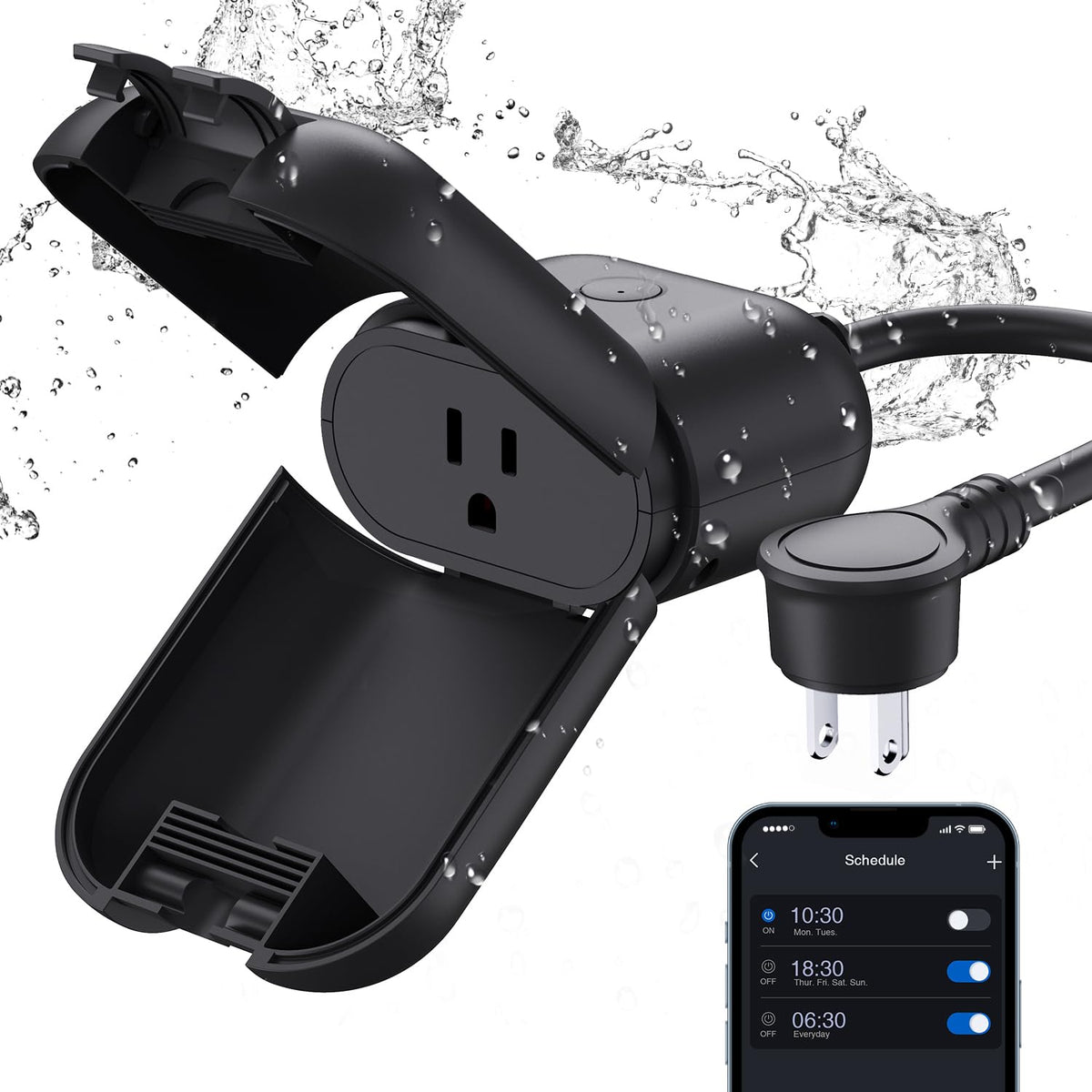 ELEGRP PQR10 outdoor plug with rainproof housing for reliable patio lighting in rain.