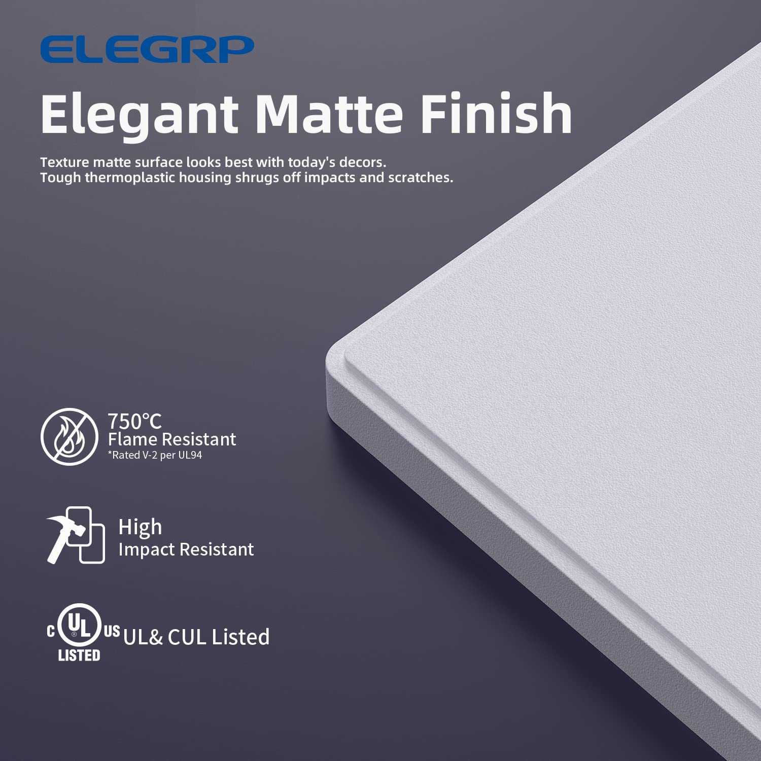 ELEGRP wall plate installation close-up shows the snap-on front plate for easy mounting