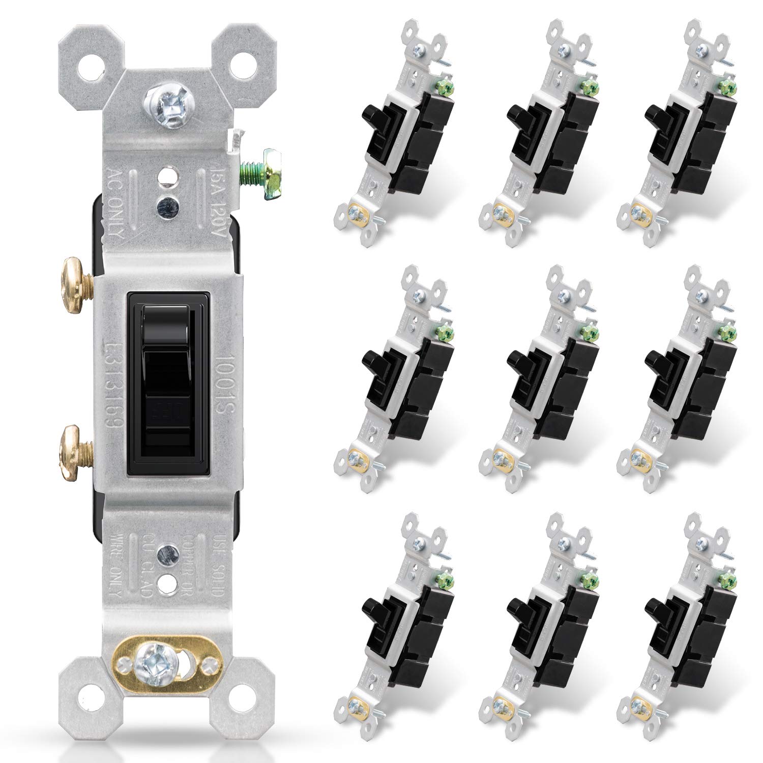 ELEGRP glossy black front view toggle switch for clean residential lighting control.