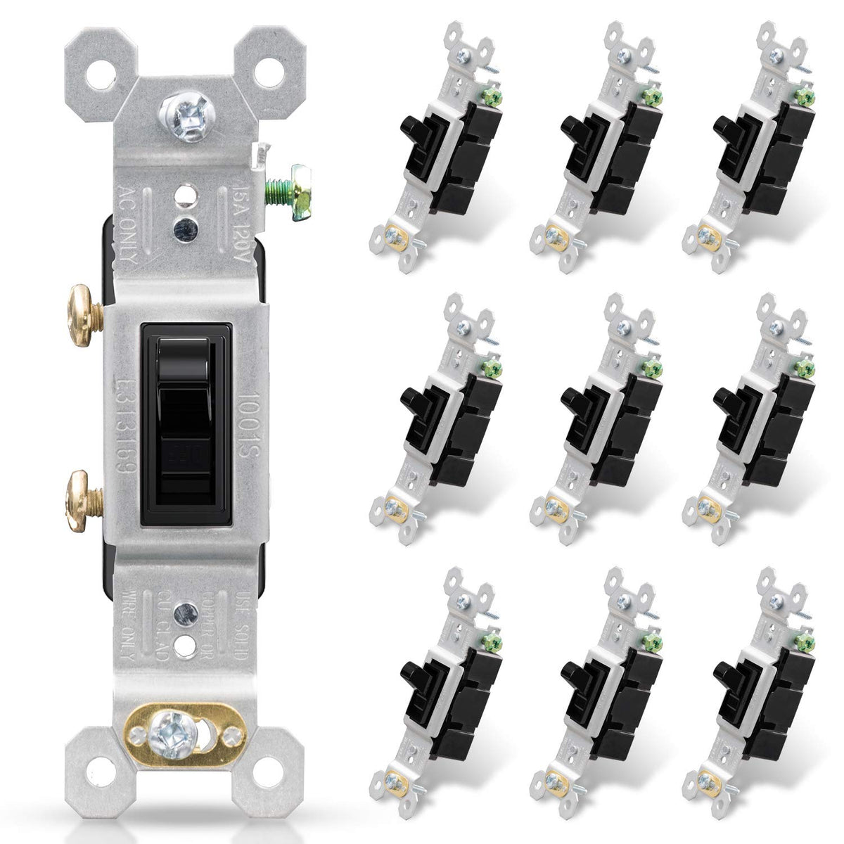 ELEGRP glossy black front view toggle switch for clean residential lighting control.