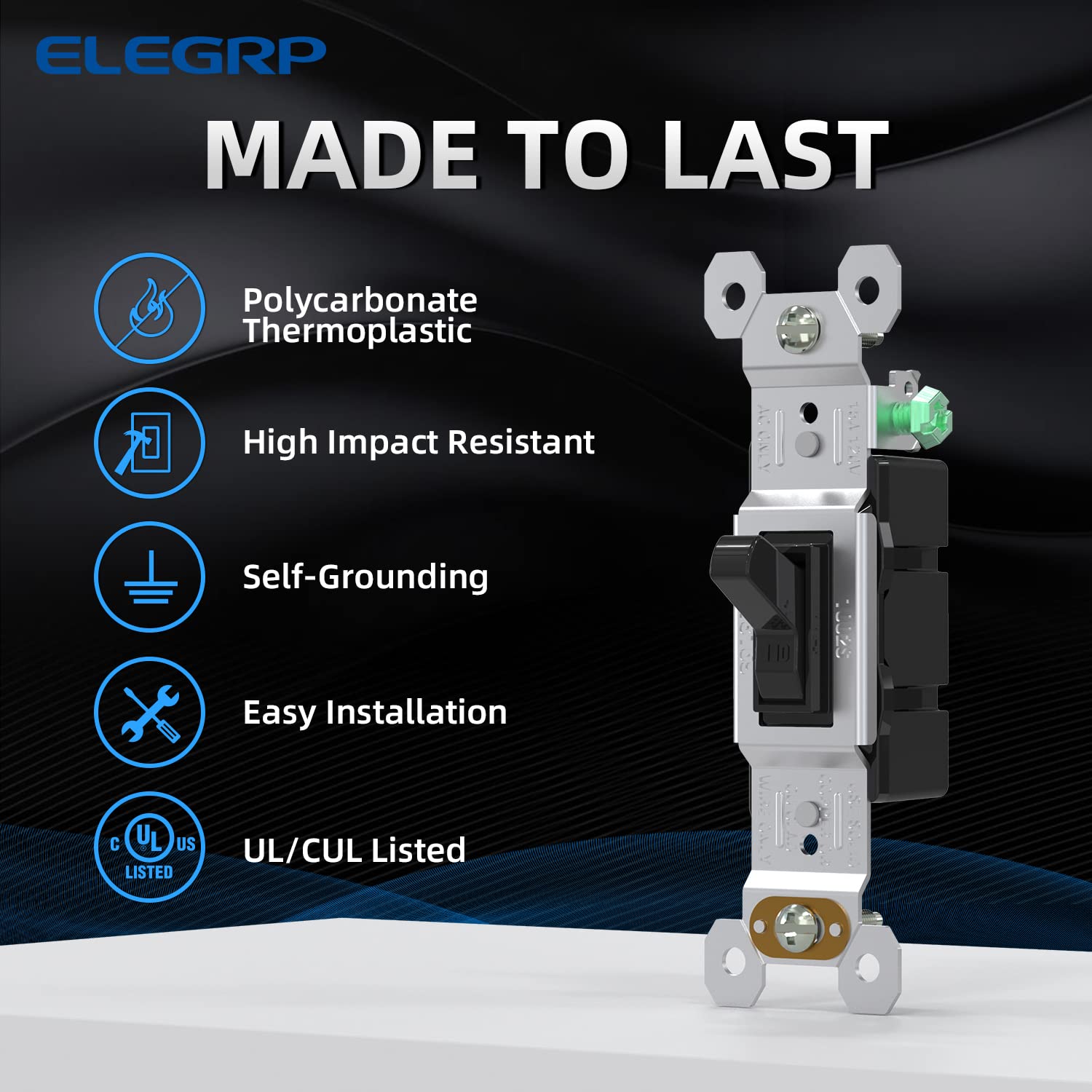 ELEGRP glossy black side wiring switch enables flexible installation with reliable connections.