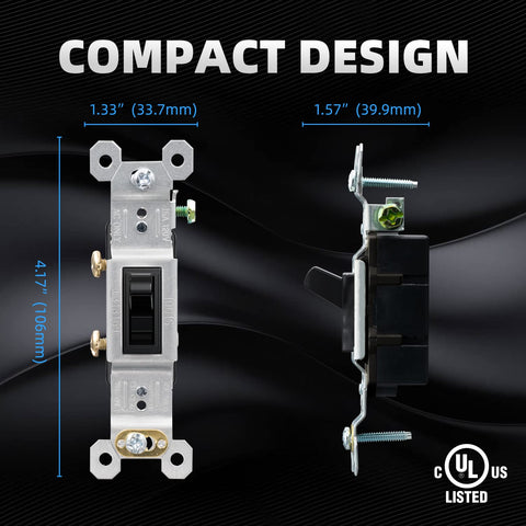 ELEGRP glossy black UL-listed switch suitable for residential and light commercial use.