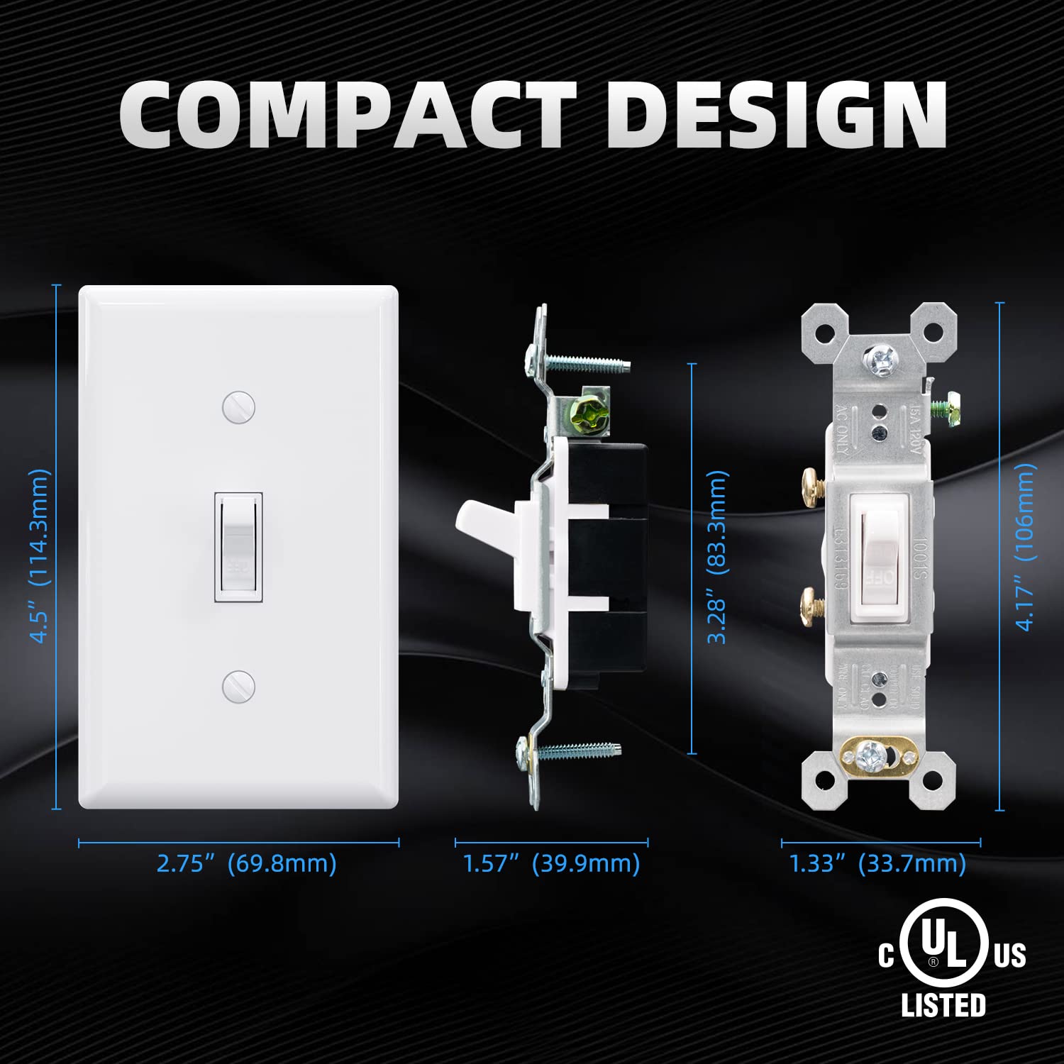 ELEGRP side wiring screws support up to #12AWG copper wiring for versatile connections.