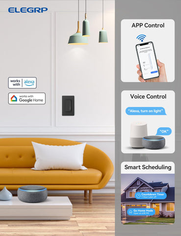 ELEGRP Dimmer switch touch panel close-up showing smooth brightness control.
