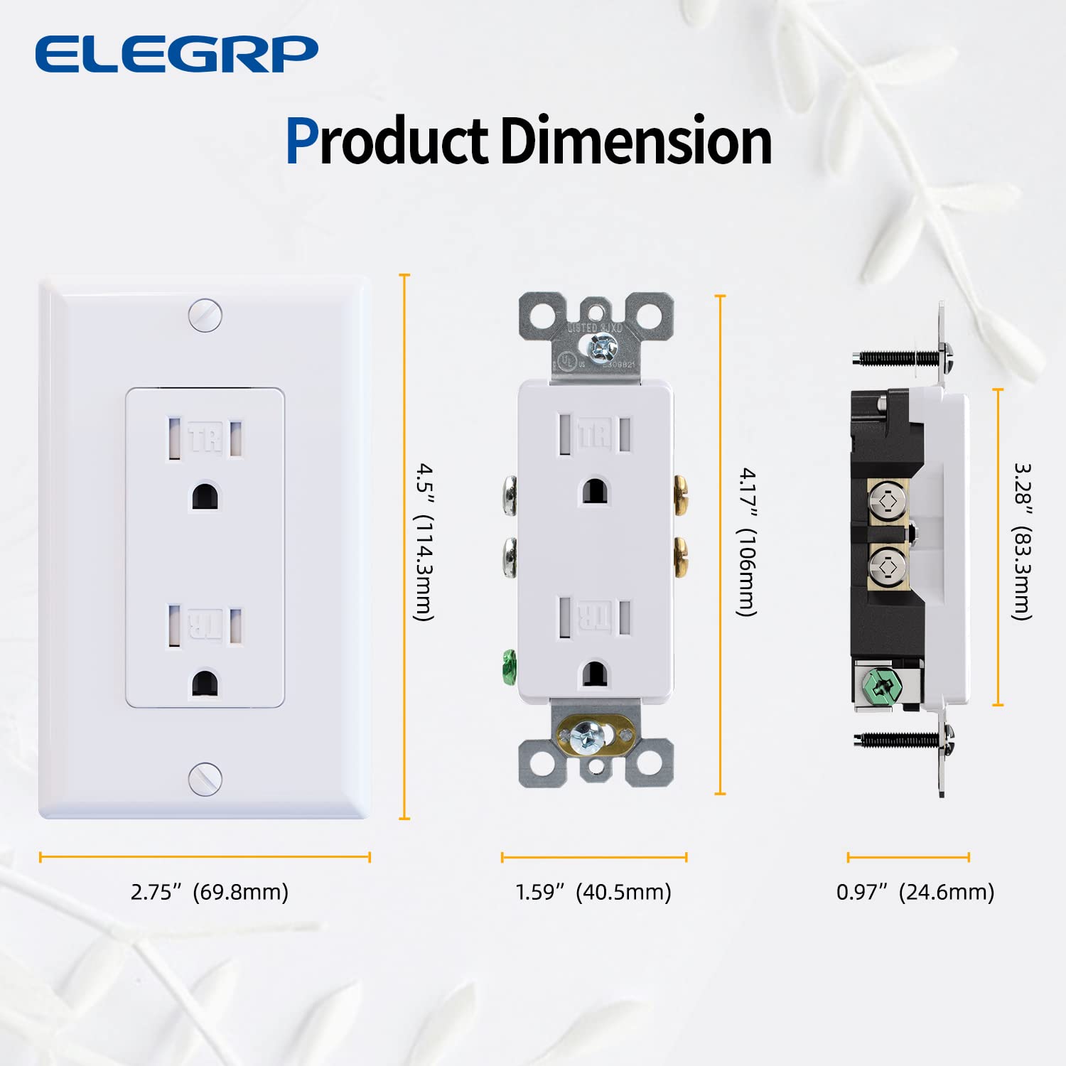 ELEGRP wall plate included for a firm, flush wall fit.
