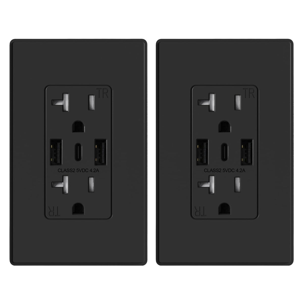 ELEGRP USB-C wall outlets 3-port-20a, matte black, ideal for family charging at home.