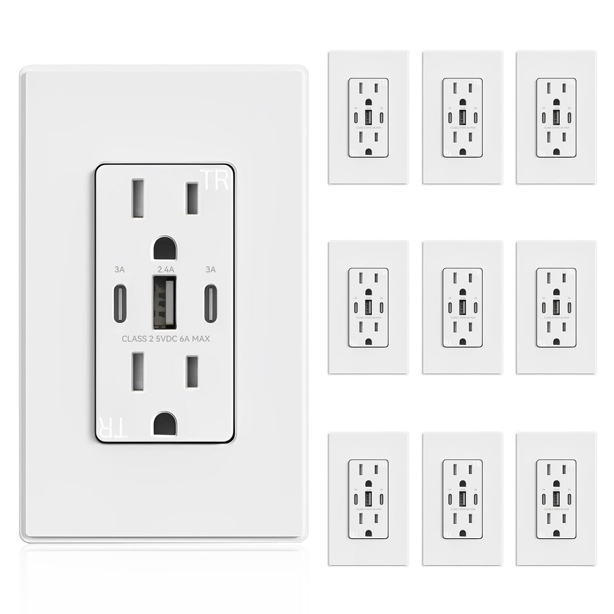 ELEGRP USB outlets with 3-port setup offer organized charging for smartphones and tablets.