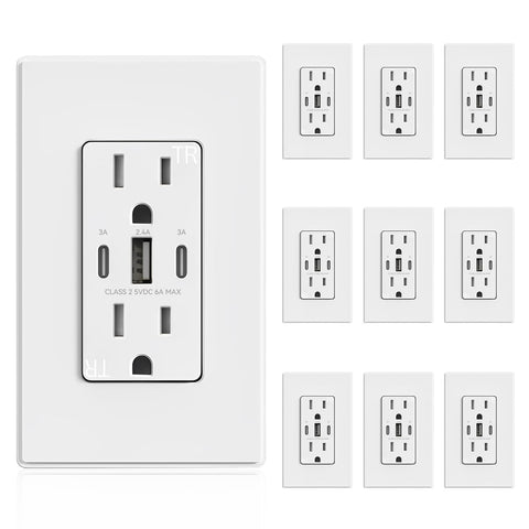ELEGRP USB outlets with 3-port setup offer organized charging for smartphones and tablets.