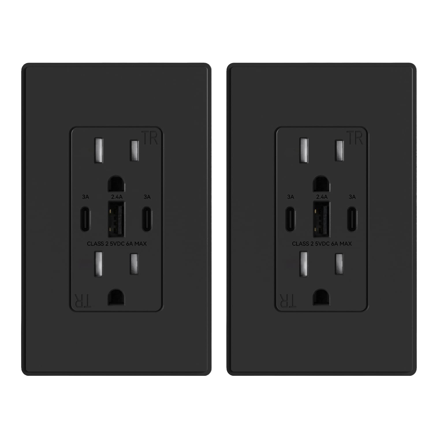 Outlet Front ELEGRP USB Outlets 30W 3-Port Wall Outlet — Matte Black, UL Listed, 2 ...