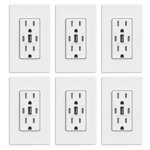 ELEGRP USB outlets 30W 3-port matte white pack6 with wall plate for easy installation.