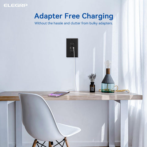 ELEGRP USB outlets black wall plate installation in a contemporary space.