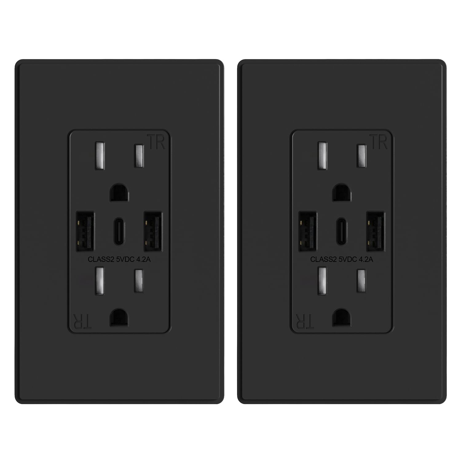 ELEGRP USB wall outlet front view with three ports for versatile charging