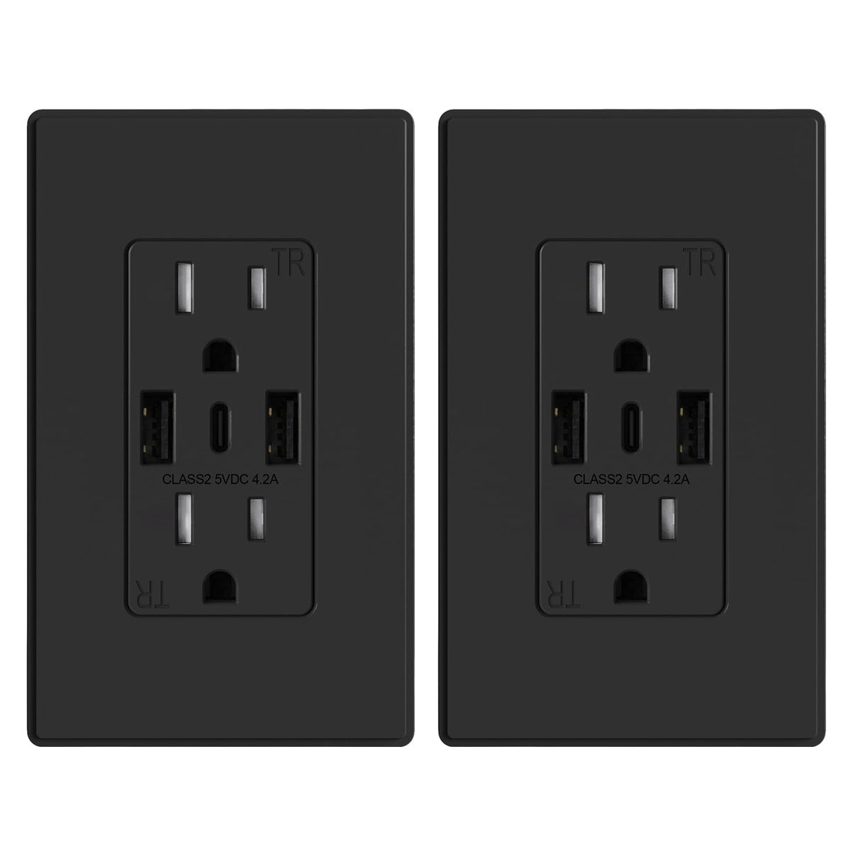 ELEGRP USB wall outlet front view with three ports for versatile charging