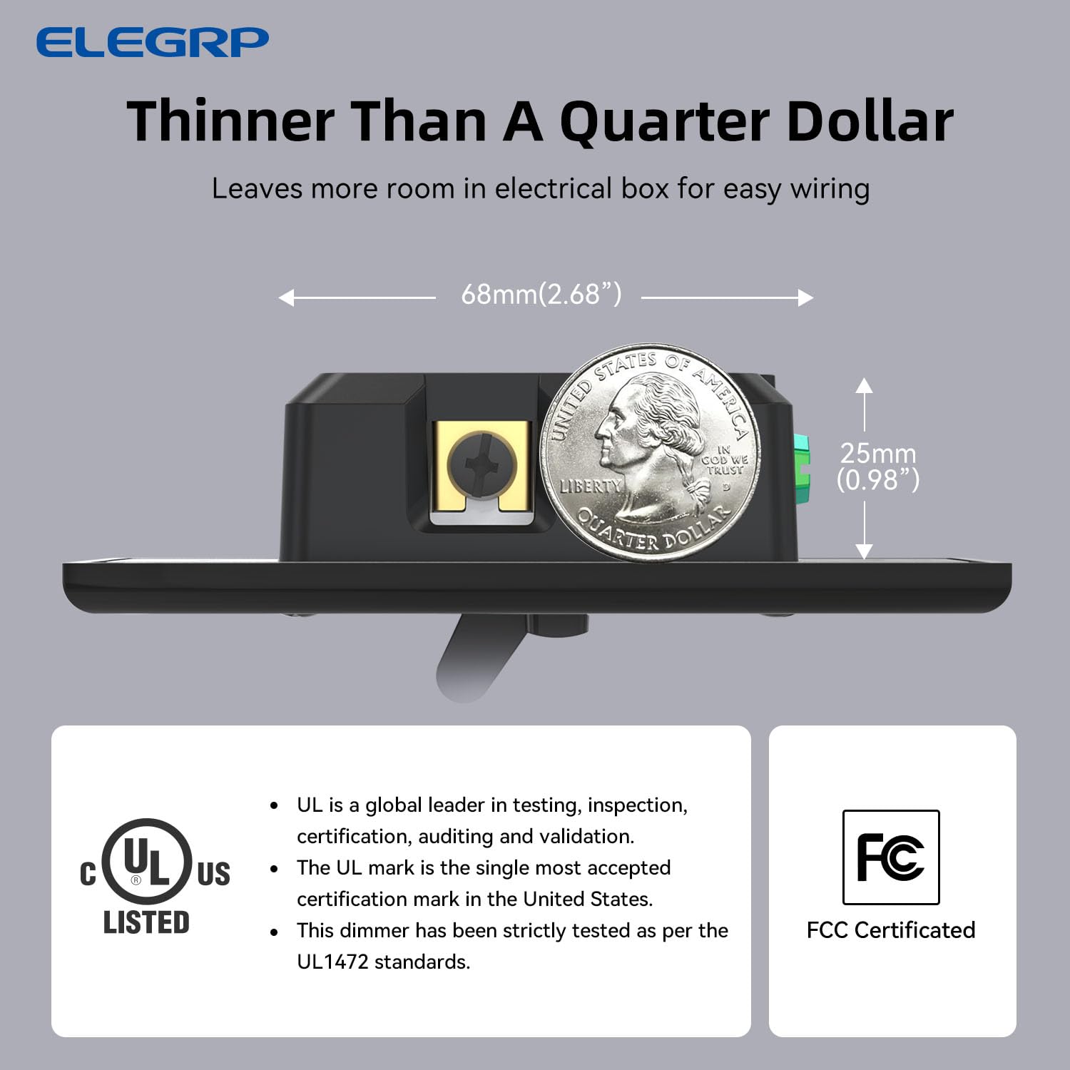 ELEGRP wall plate included ensures a finished look with the dimmer.