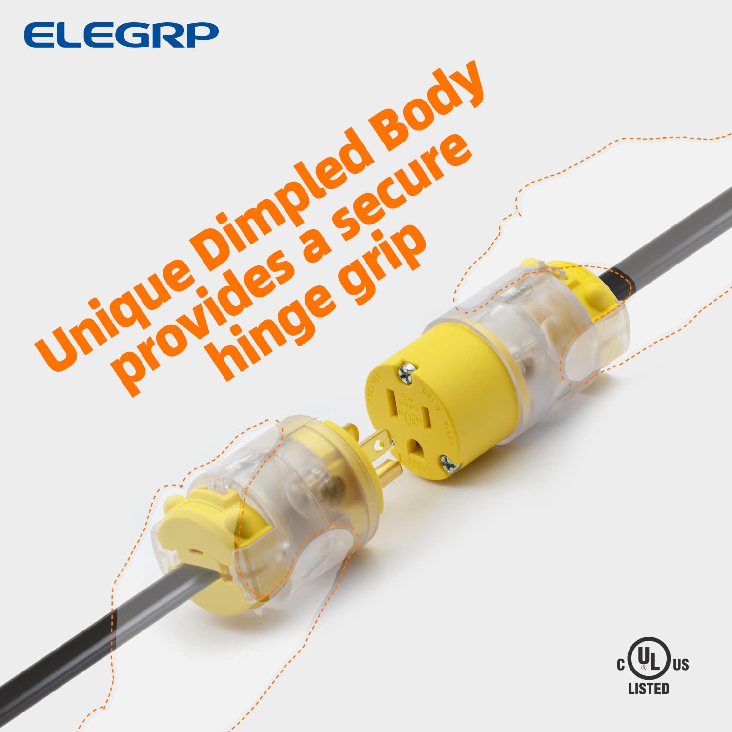 ELEGRP insulated yellow housing reinforces industrial-grade plug and connector.