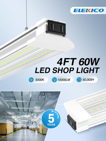 ELEKICO 4FT LED shop light ceiling mount image showcasing broad illumination.