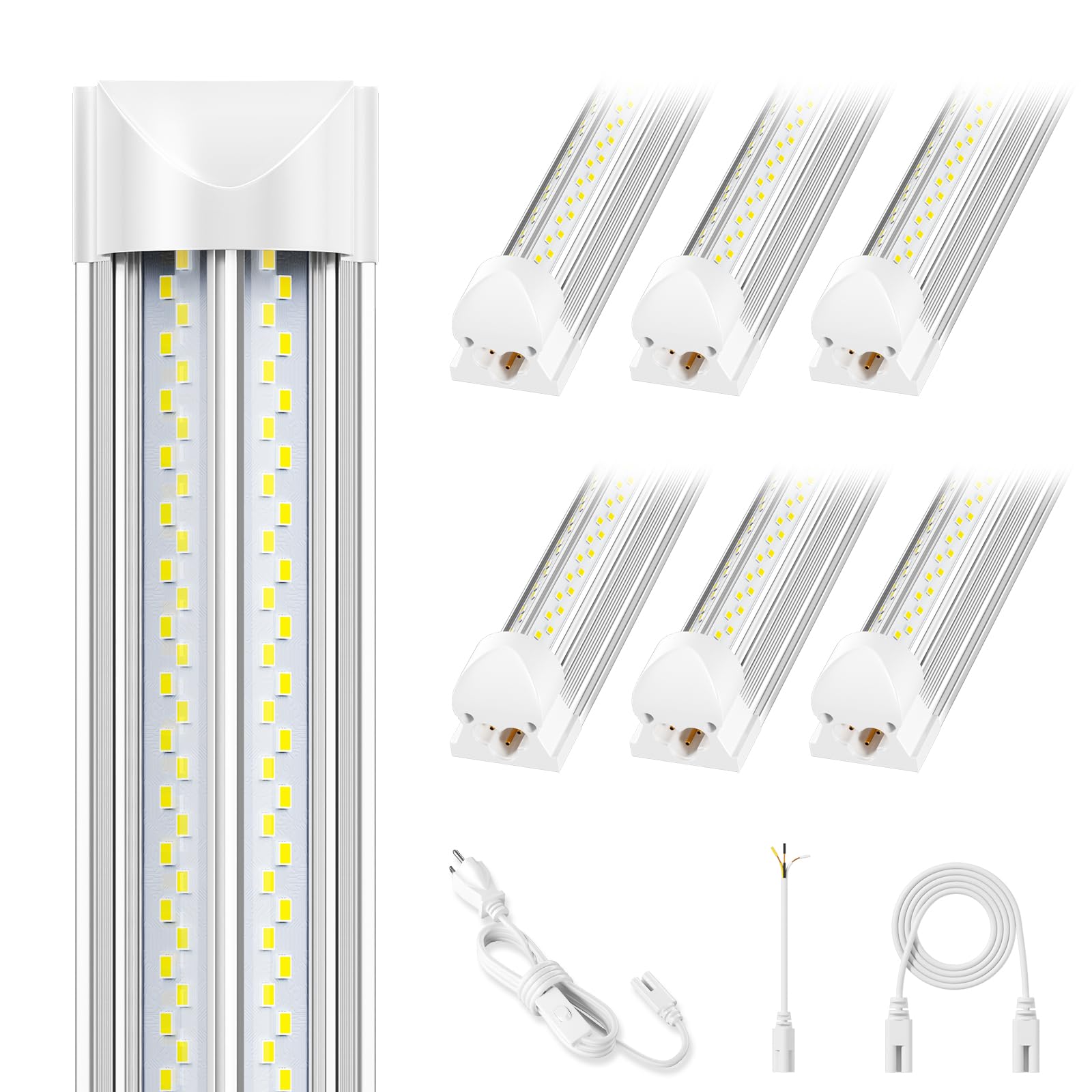 ELEKICO 6-pack 8ft LED shop light front view with bright, even illumination