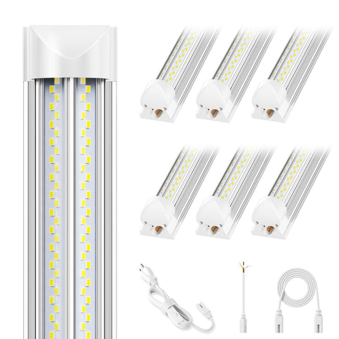 ELEKICO 6-pack 8ft LED shop light front view with bright, even illumination