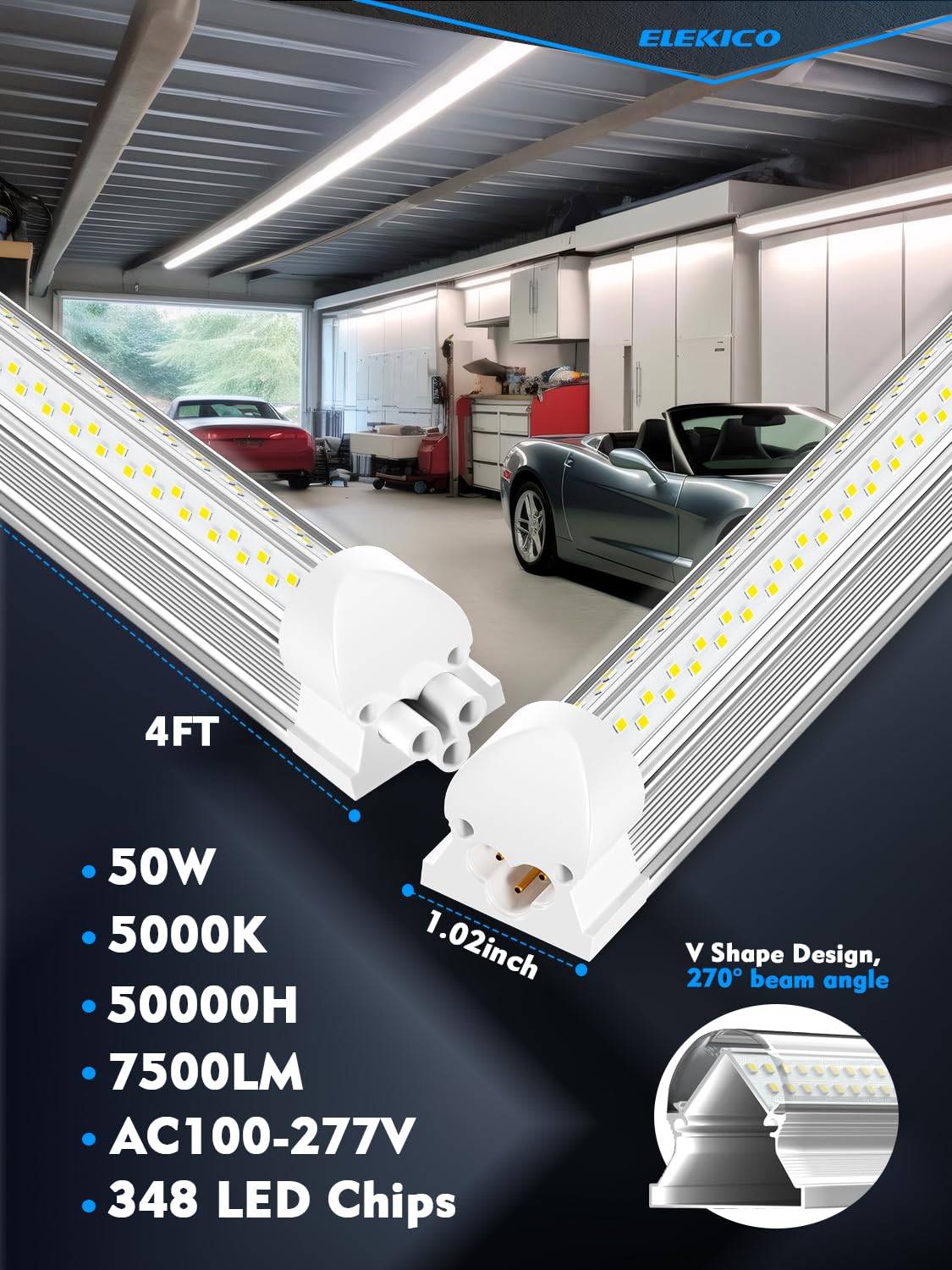 ELEKICO V-shape LED light with wide 270-degree illumination