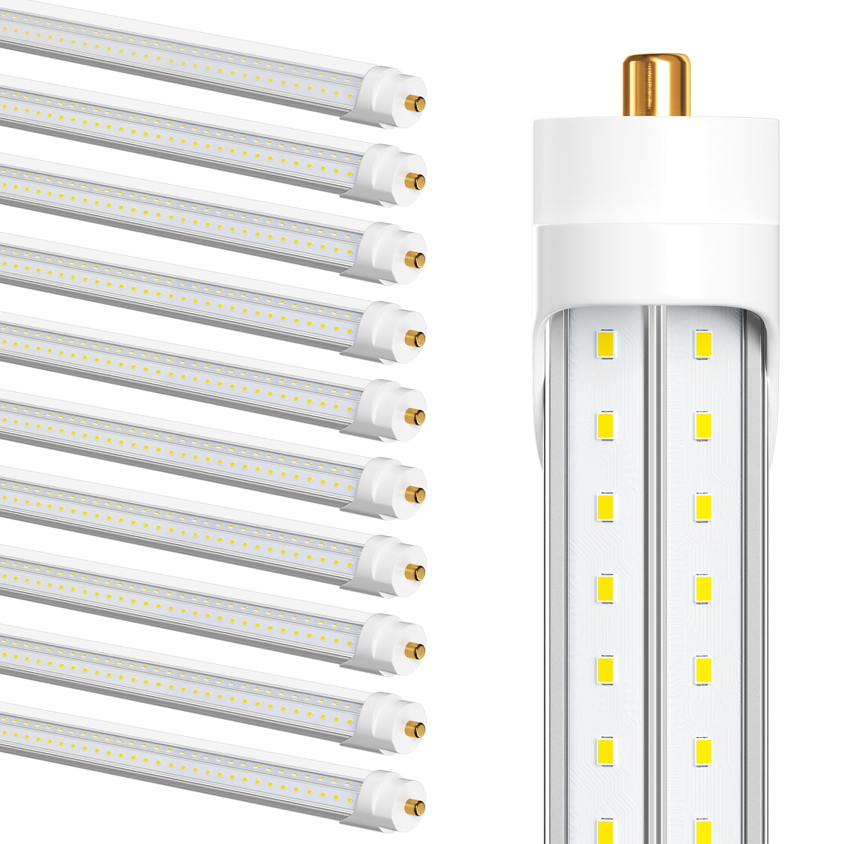 ELEKICO 75W 8ft LED tube with V-shaped chips for wide, bright coverage.