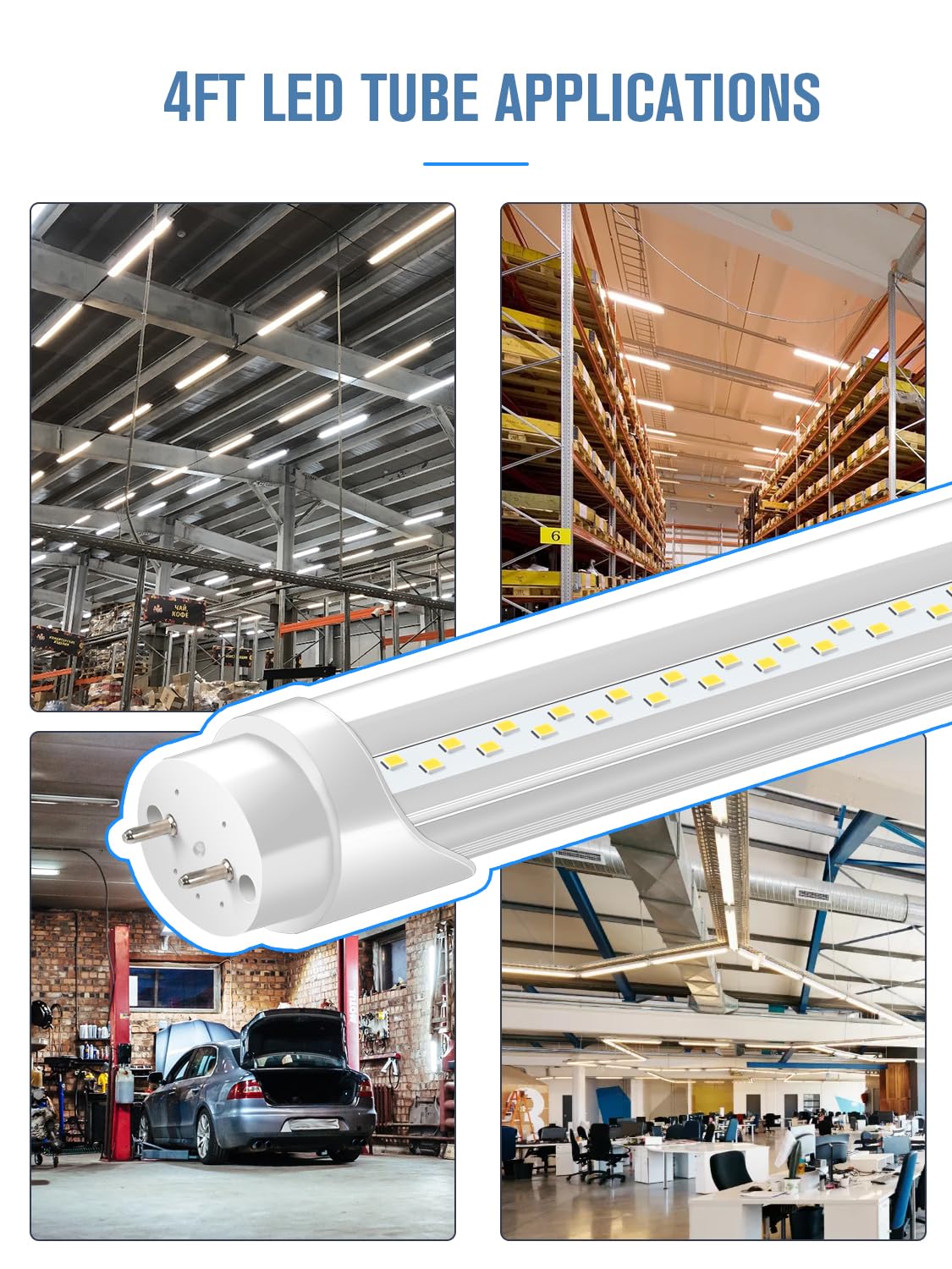 ELEKICO easy-install 4ft LED tubes fit existing sockets with fast setup.