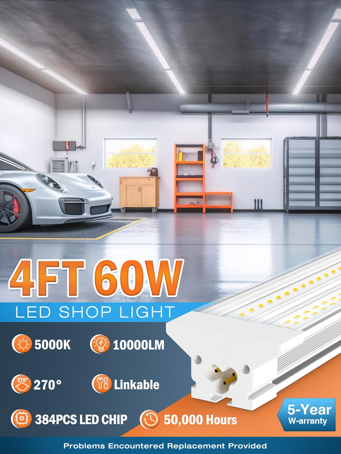 ELEKICO 4ft LED shop light delivers 10000lm for precise workbench visibility