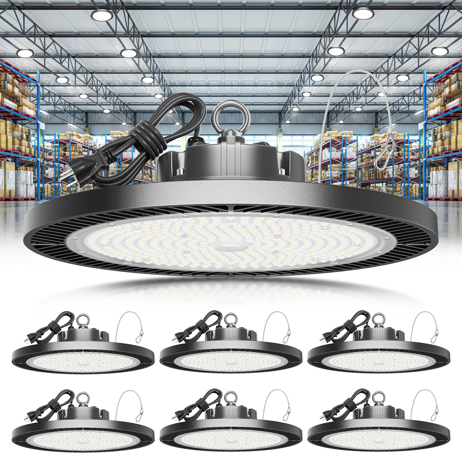 ELEKICO UFO high bay light installed in a garage, delivering bright, even illumination for projects.