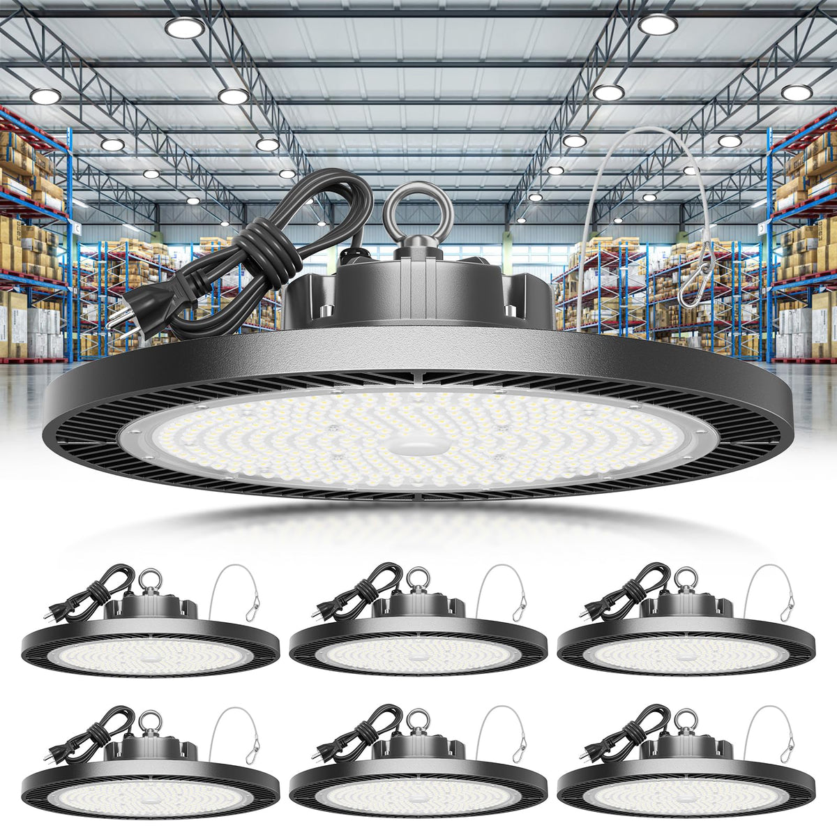 ELEKICO UFO high bay light installed in a garage, delivering bright, even illumination for projects.