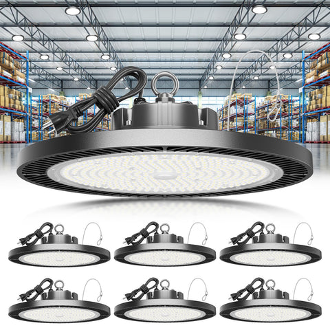 ELEKICO UFO high bay light installed in a garage, delivering bright, even illumination for projects.