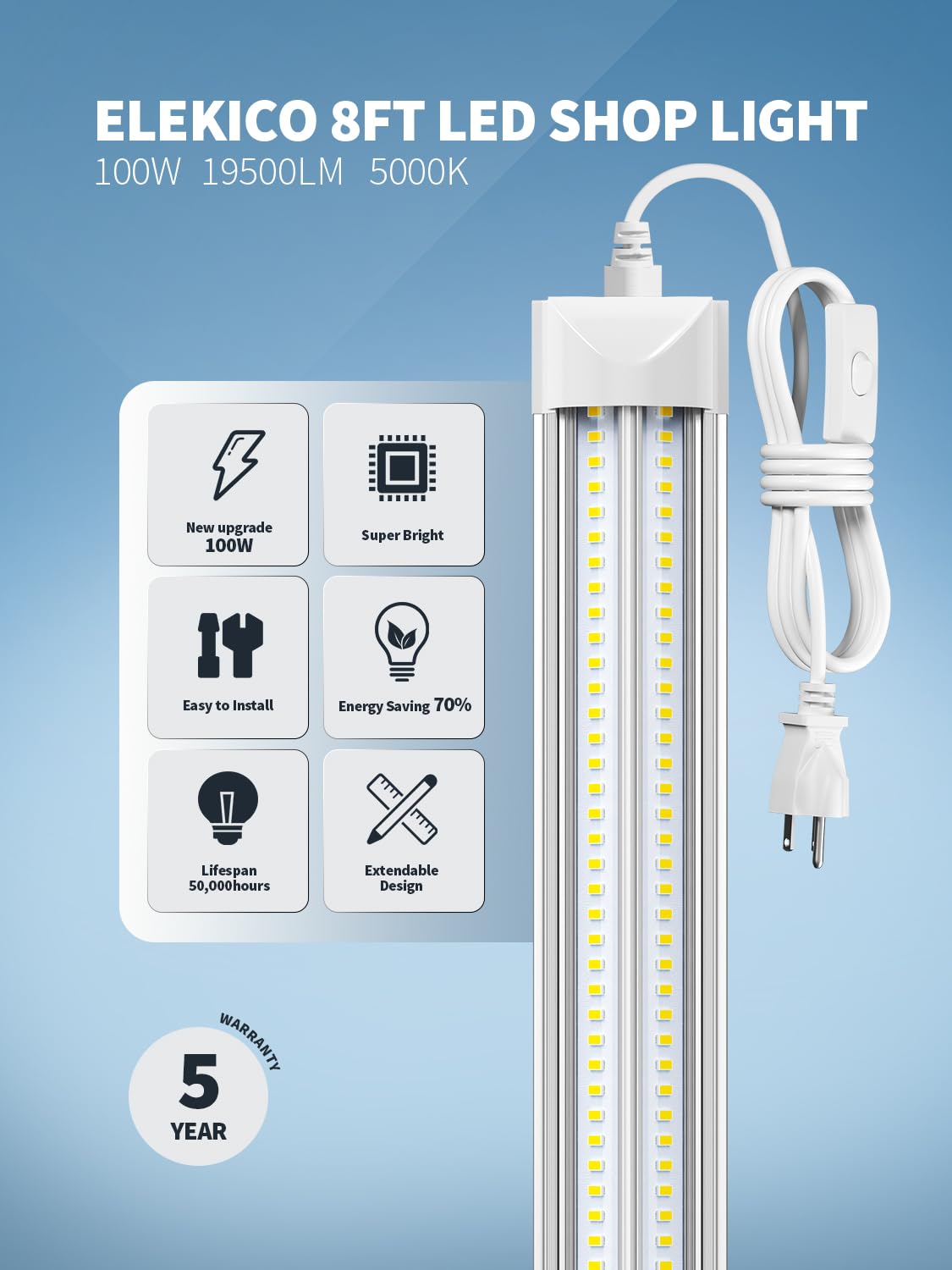 ELEKICO V shape LED design enhances corner illumination and overall visibility.