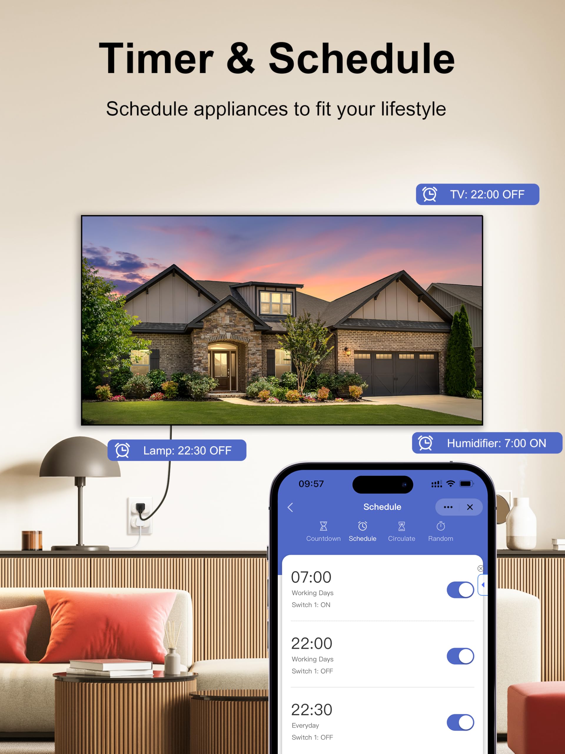 Elelink Smart Plug demonstrating scheduling a light routine.