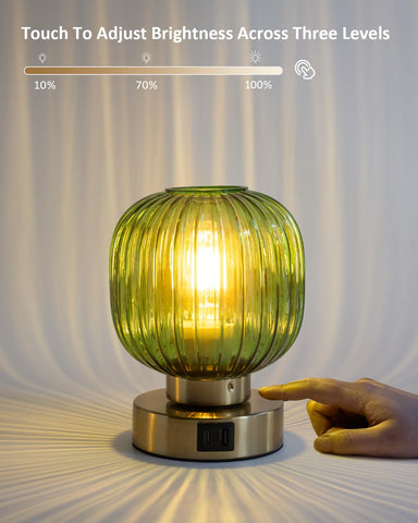 Elenhome green glass lamp detail highlights attractive ribbed shade for stylish décor.