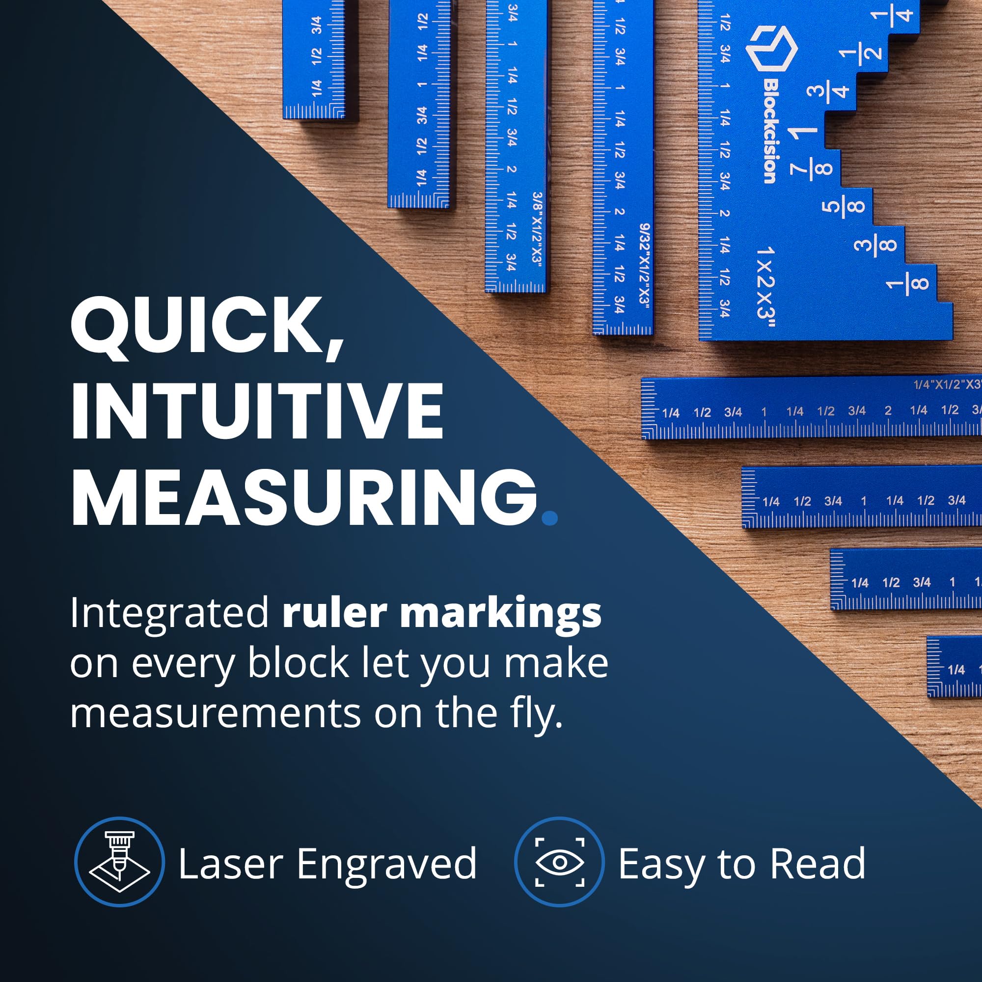 Durable aluminum setup bars resist dents and hold laser-engraved marks