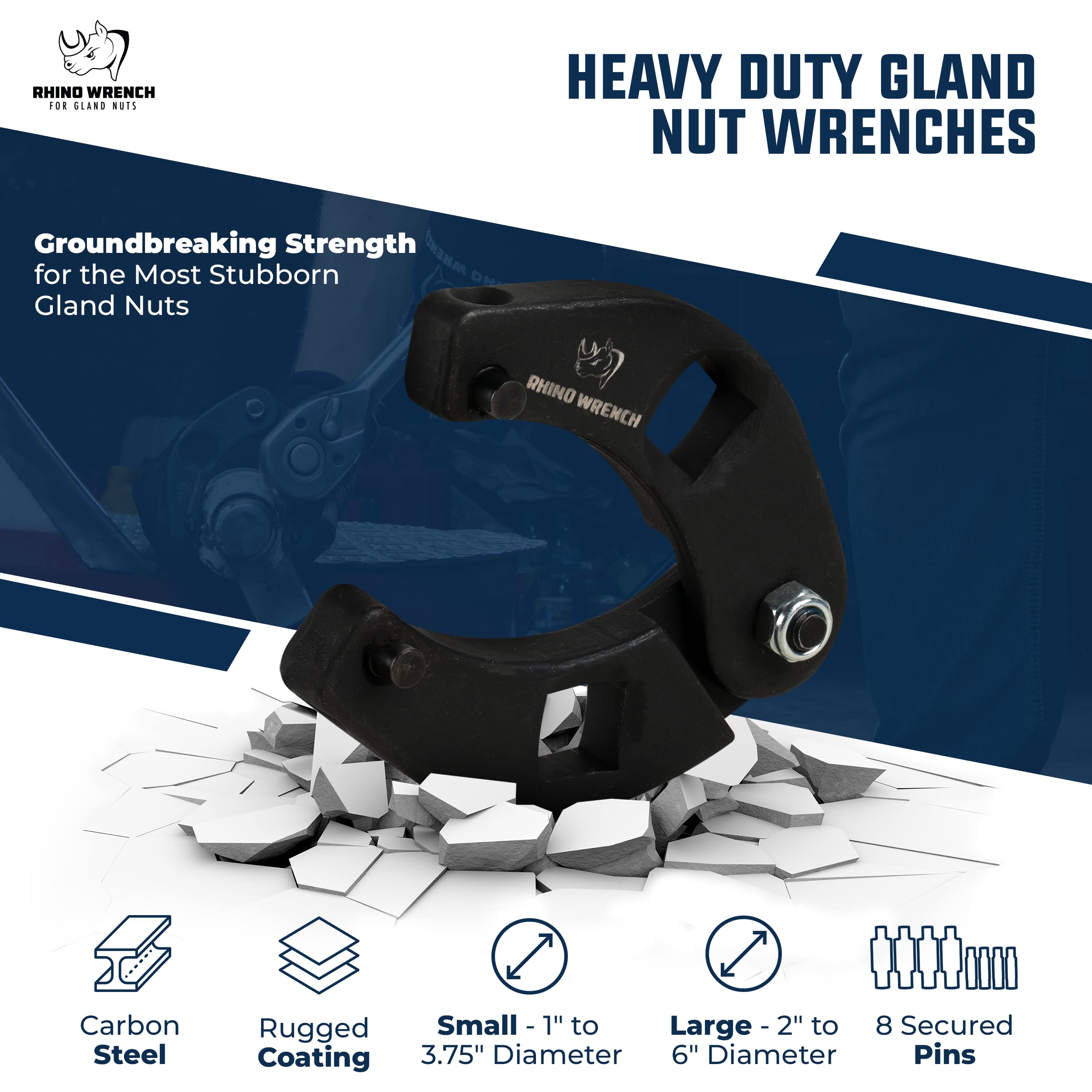 Eleon Rhino gland nut wrench set gloves protect hands during heavy-duty gland nut work.
