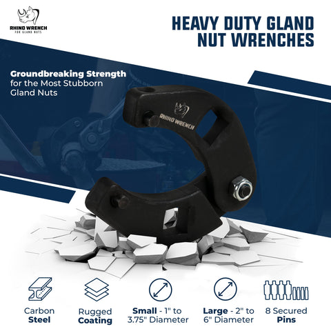 Eleon Rhino gland nut wrench set gloves protect hands during heavy-duty gland nut work.