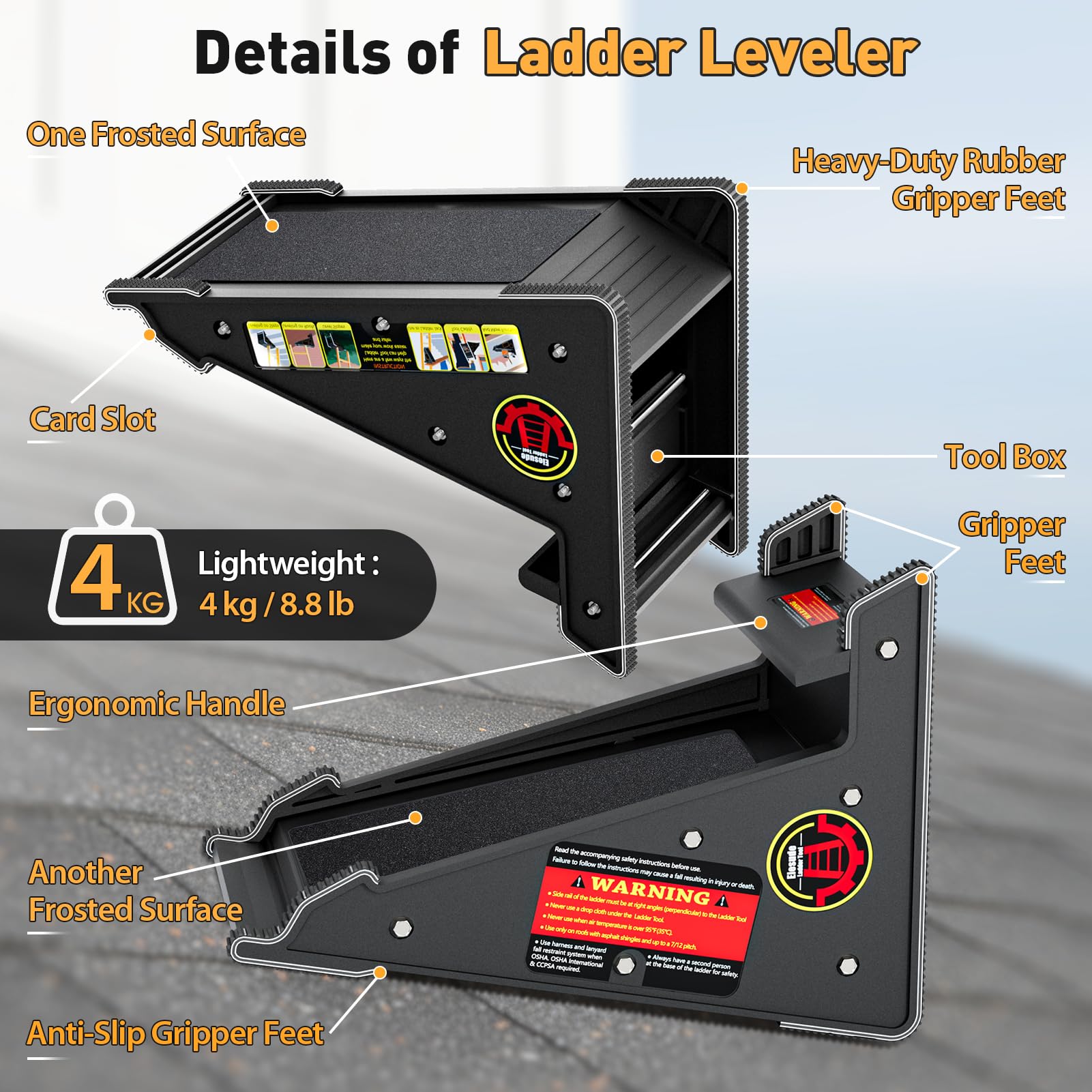 Elesude roof leveler tool creates a stable platform on uneven surfaces.