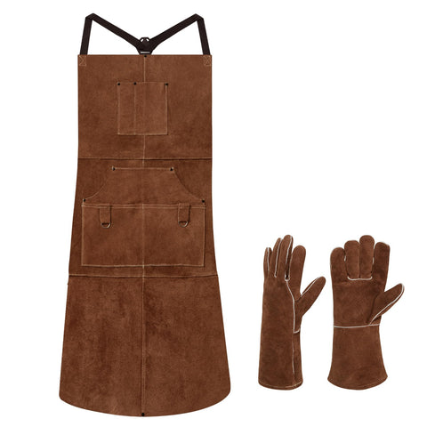 eletecpro heavy-duty leather welding apron protects against sparks and heat