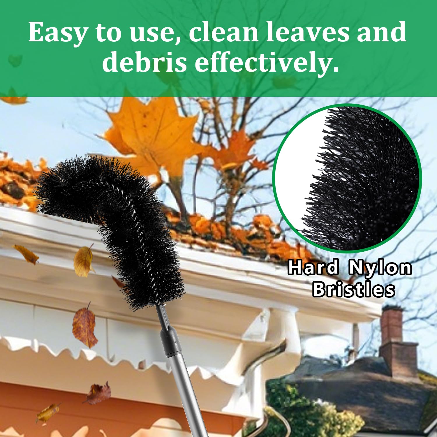 ELFON Ground cleaning tool with adjustable brush angle for tight gutter corners.