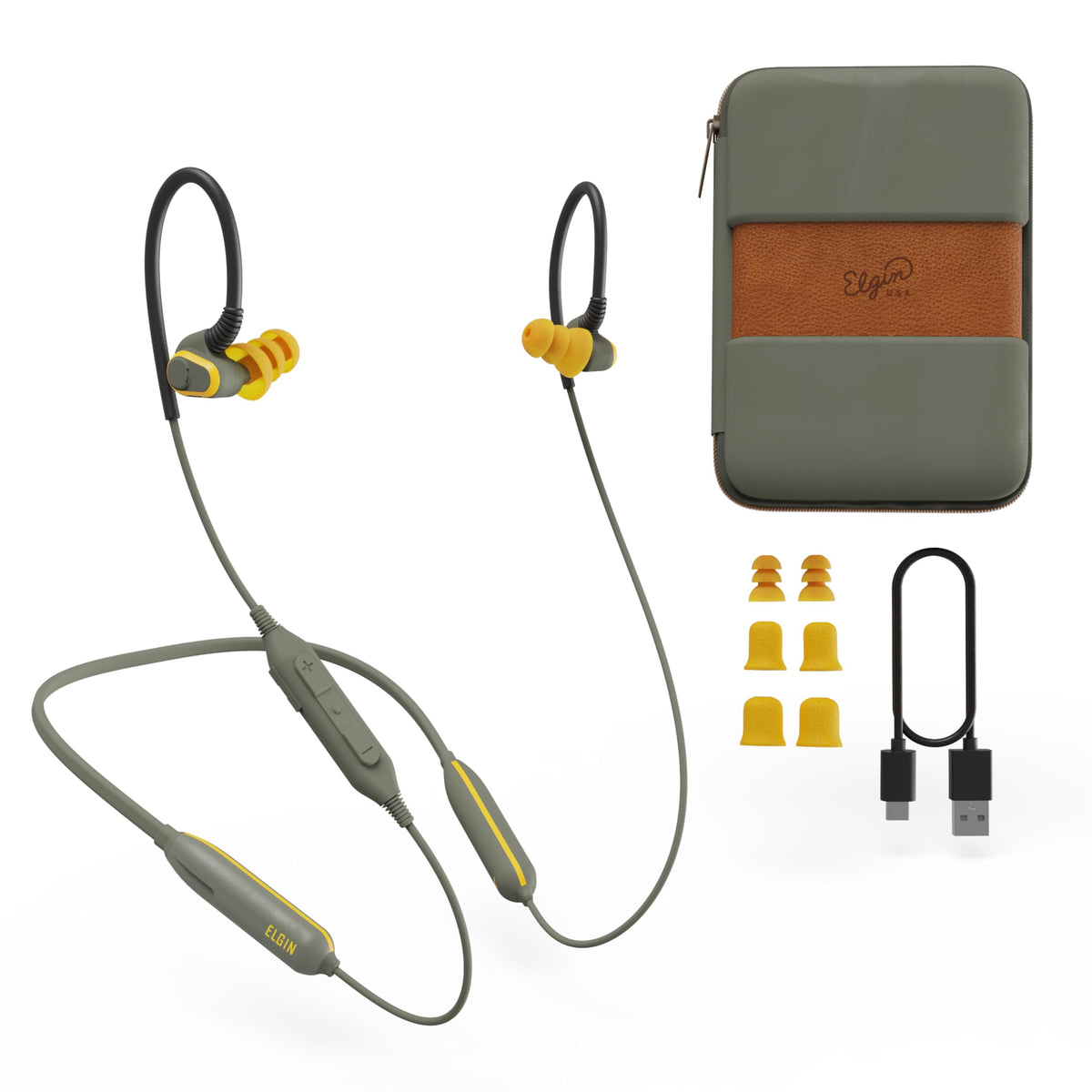 Elgin Rumble BT Earbuds case with portable charging for daily use.