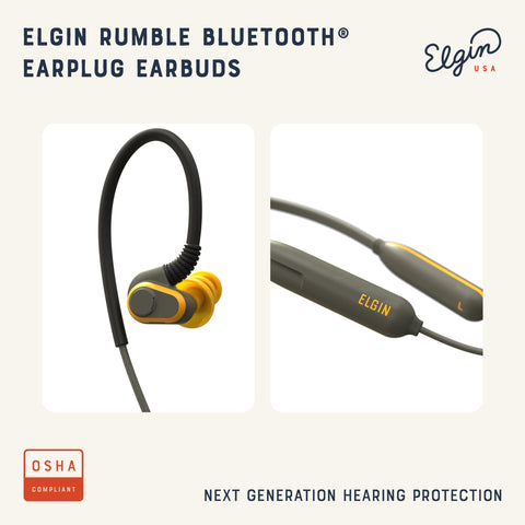 Elgin Rumble Earbuds battery life graphic highlighting 20 hours of playback.