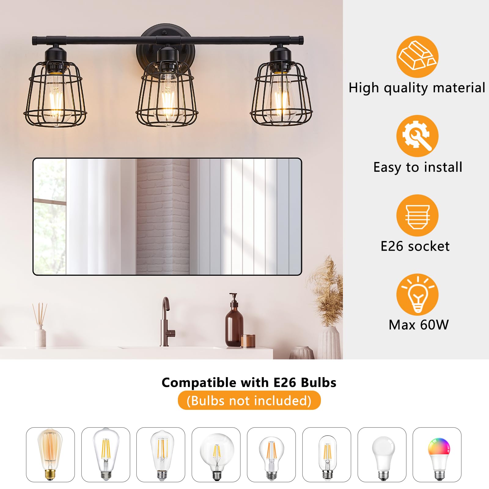Elibbren light with E26 base supports easy bulb upgrades.