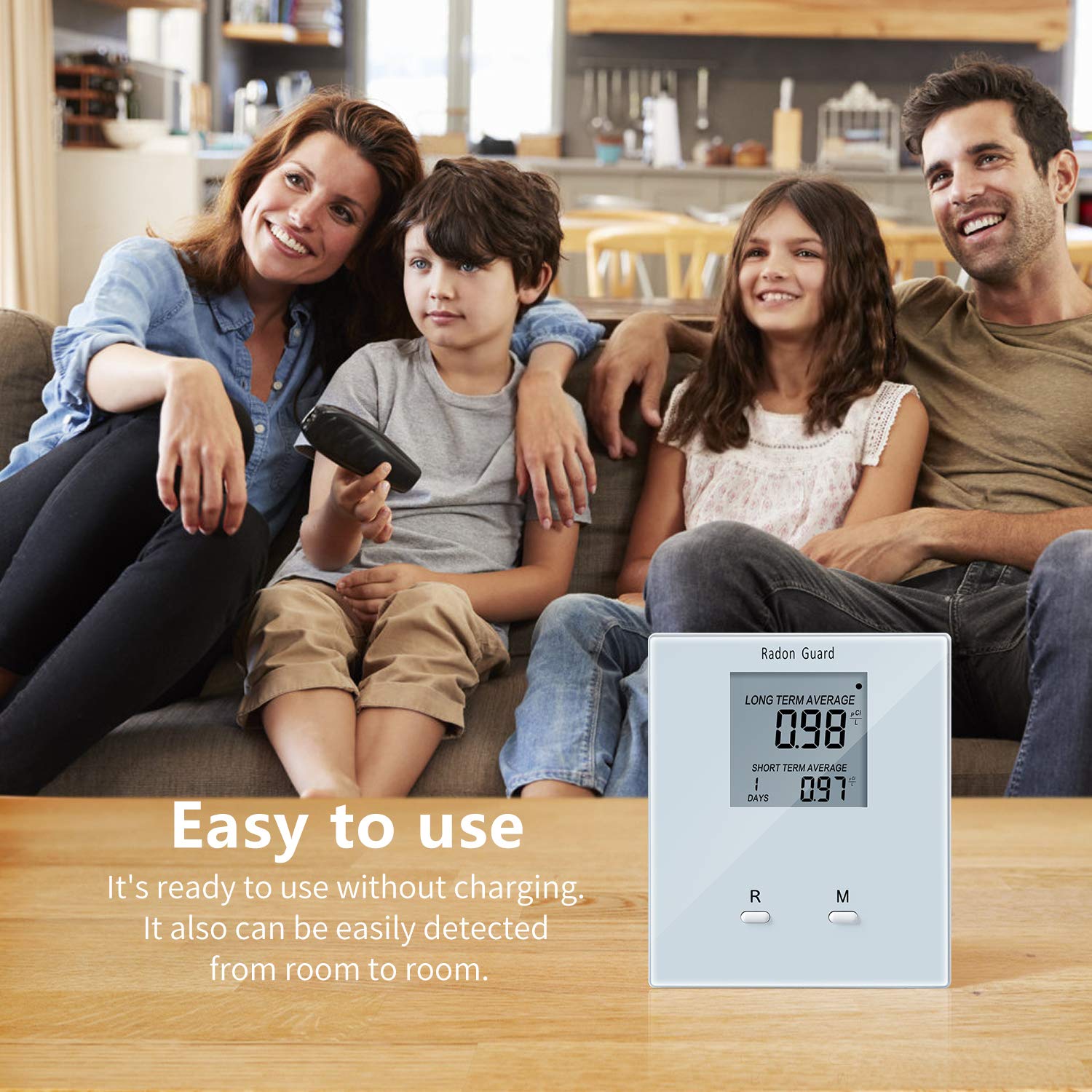 Elifecity in-room radon reading visual emphasizes daily monitoring benefits