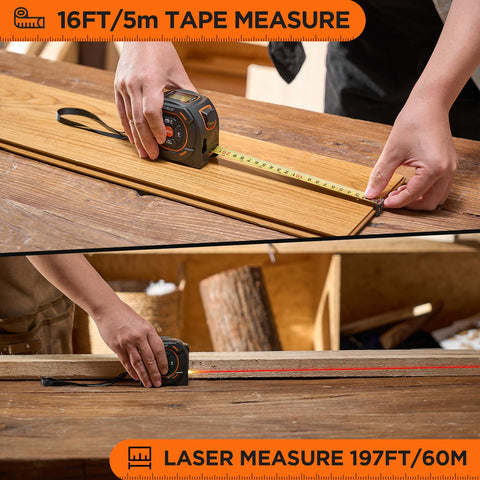Elikliv 2-in-1 tool combining laser distance meter and digital tape for floor plans.