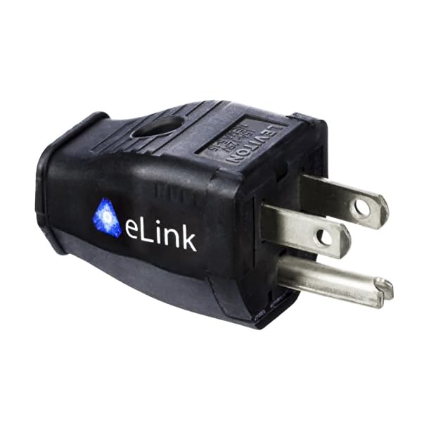 Elink EMF Neutralizer dimensions illustrate small, space-saving footprint beside outlet